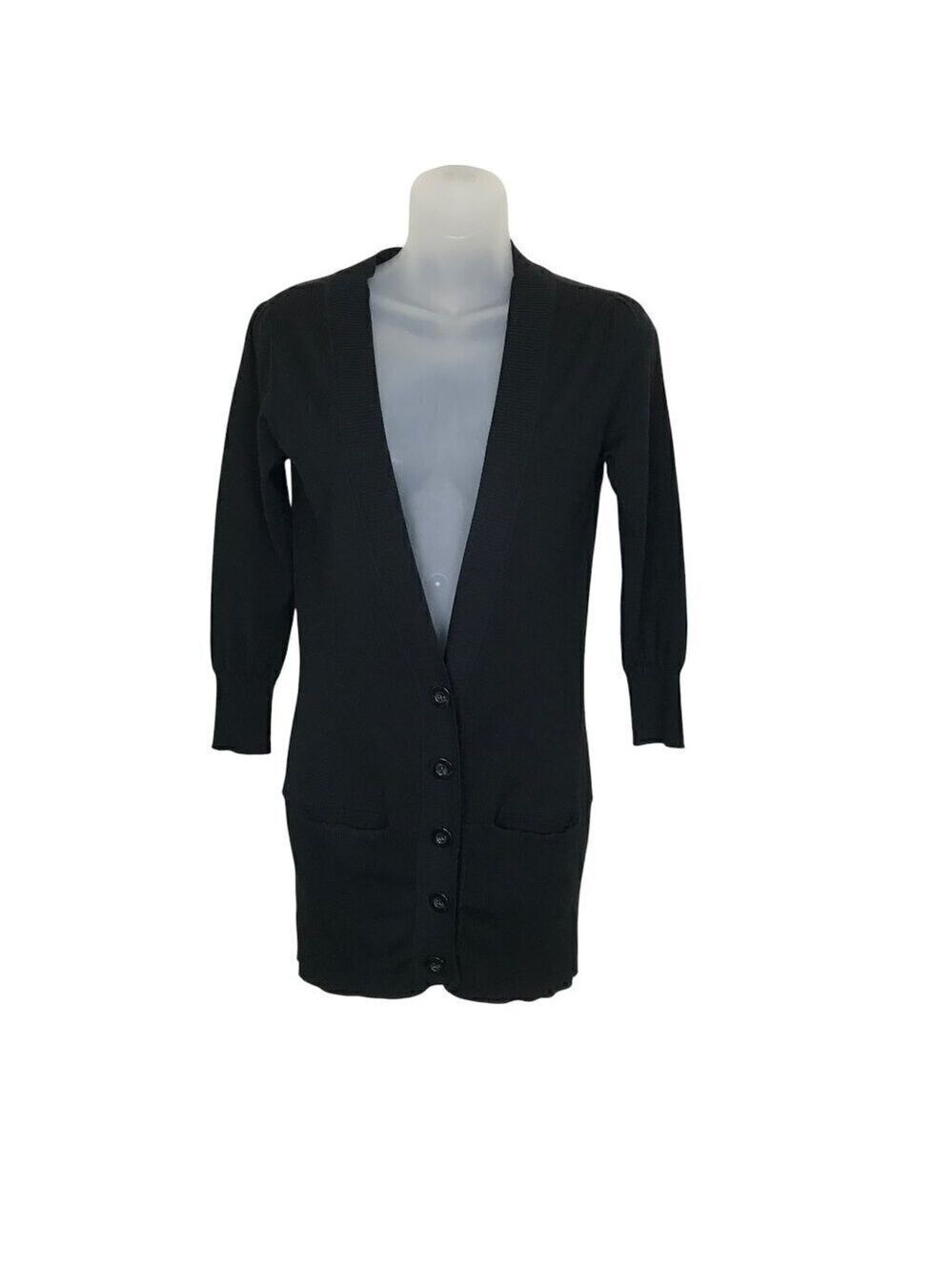 Diane Von Furstenberg 100% Merino Wool Black Extra Long Cardigan Size P